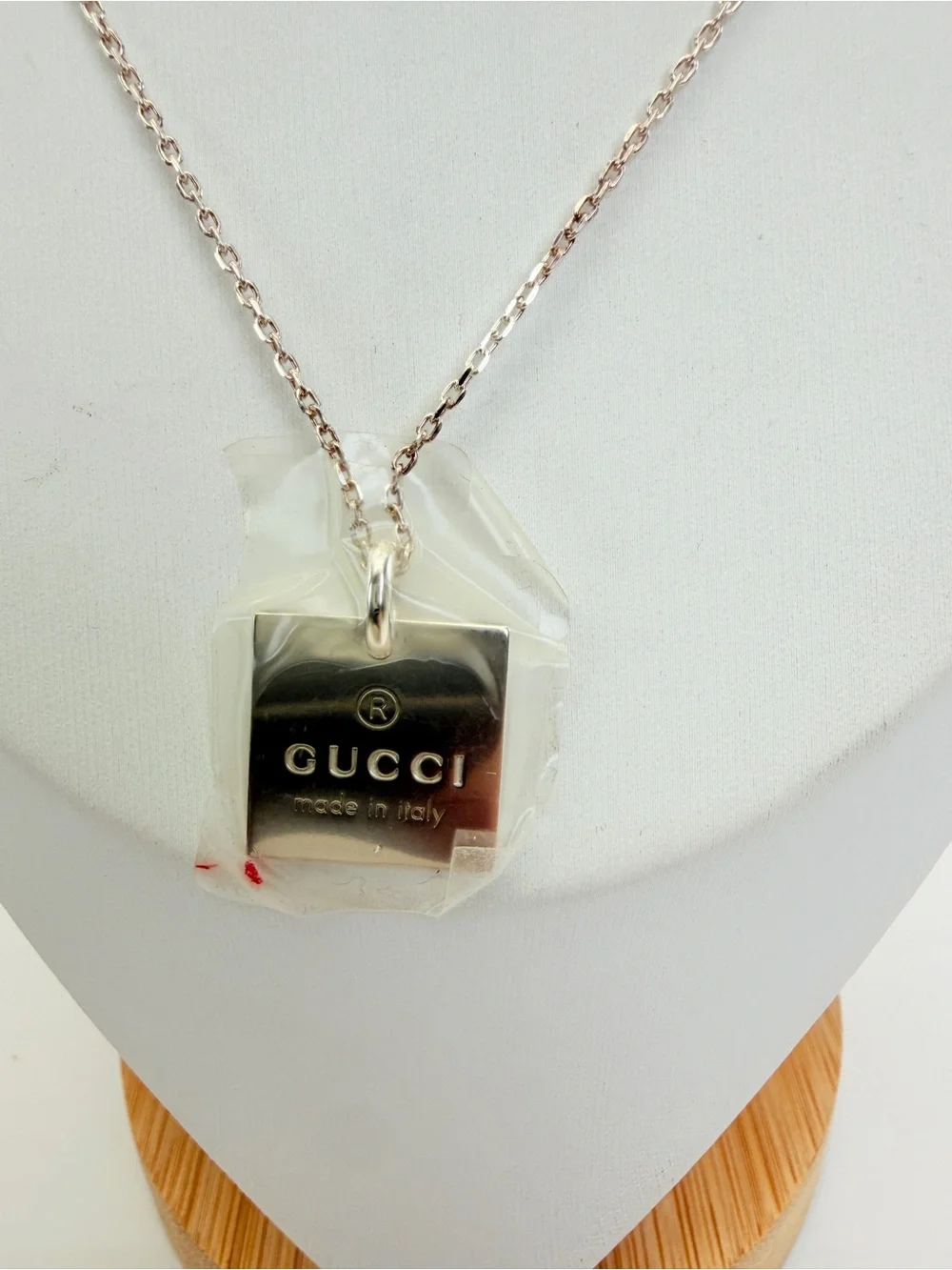 Gucci Sterling Silver Trademark Logo Square Pendant Necklace
